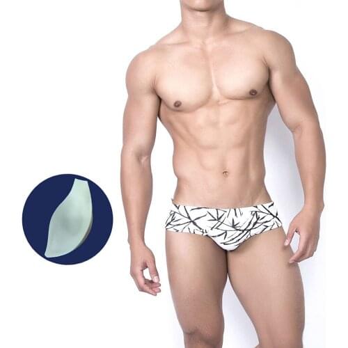 Men Swim Briefs Chinese Style Ink Bamboo Printed Fashion Swimming Trunks With Push Pad Bathing Beach Spa Surf Wear