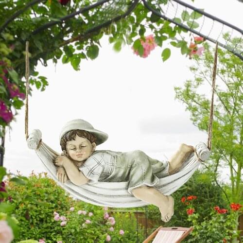 Resin European Style DIY Hanging Boy Swing Cartoon Character Statue Garden Ornament