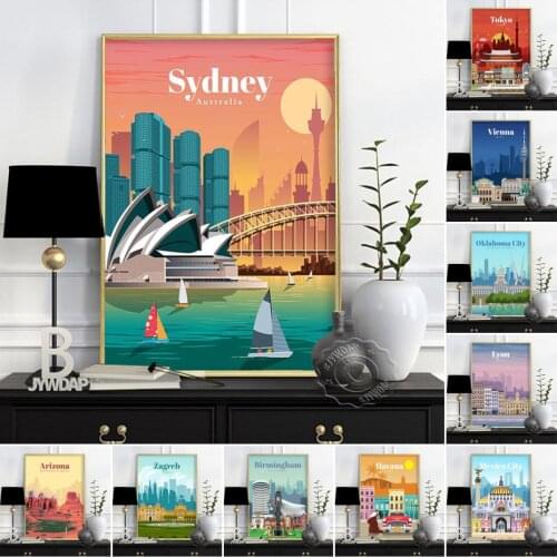 Travel City Wall Art, Poland Warsaw Prints Poster, Watercolor Art Prints, Hungary Prague Poster, Havana Mexico City Wall Decor