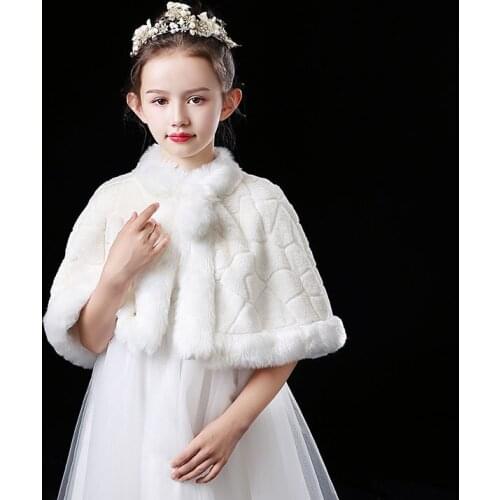 Wedding Jackets Kids White Bolero Warm Printing Winter Coats Warm Fur Wrap Sleevesless Shawl FFor Girls Wedding Accessories 2021
