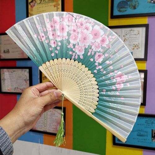 2021 new bamboo antique folding fan Chinese style silk fan summer female dance fan portable fan hand fan durable household