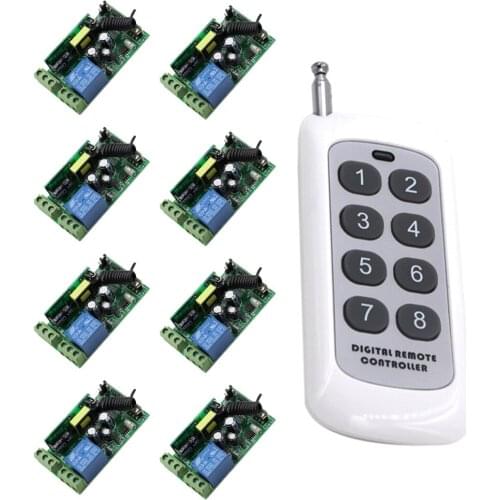 High Quality AC 85V 110V 120V 220V 250V RF Wireless Remote Control ON OFF Switch 1 Digital Remote Controller and 8 Receivers