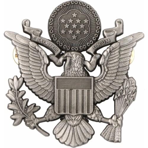 WWII US ARMY EPLURIBUS UNUM OFFICERS METAL CAP HAT BADGE GREY Military Store