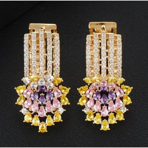 GODKI Jimbora Brand Luxury Fireworks Charm Earring for Women Wedding Full Micro CZ Cubic Zircon Dubai Indian Earrings Bohemia