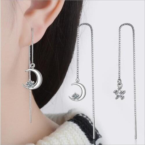 KOFSAC Exquisite Moon Star CZ Earring Long Tassel Ear Line New 925 Silver Earrings For Women Fine Jewelry Valentines Day Gifts
