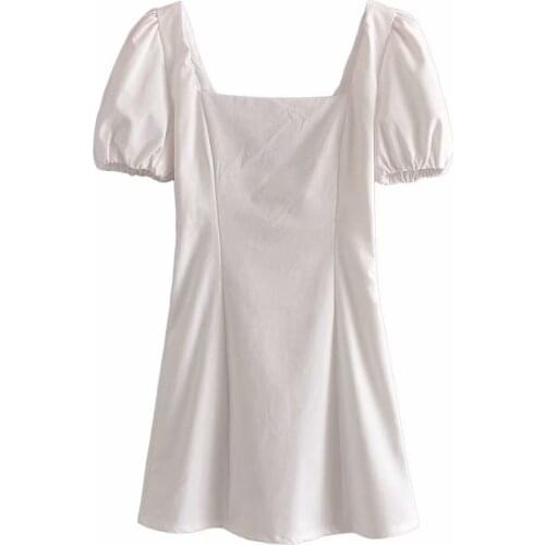 New Summer Dress Women Elegant Casual Vogue Chic Lady Lace Up Backless Puff Sleeve Dress Women Vintage Dresses