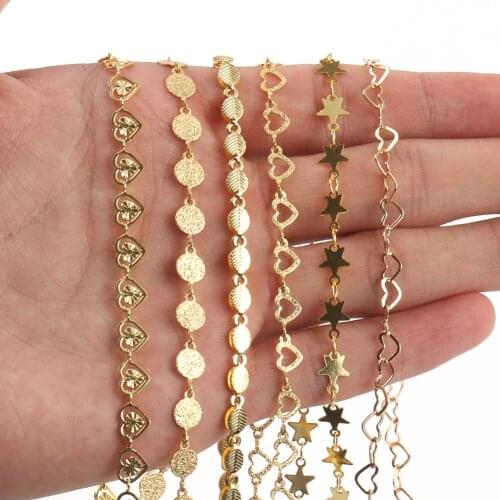1M Gold Wire Stainless Steel Anklet Chains Hollow Heart Round Leaves Rosary Chain for Bracelets Necklaces Making DIY Jewelry