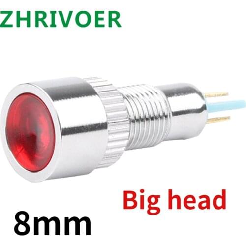 1pcs 8mm 6V 12V 24V 220vflat plane head LED Metal Indicator light 8mm waterproof Signal lamp red yellow blue green white
