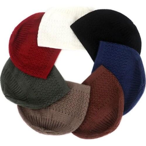 1PC Casual Knitted Muslim Men Prayer Hats Beanie Hat Winter Warm Islamic Ramadan Jewish Kippah Homme Hat Men Women Wrap Head Cap