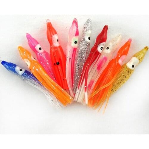 10pcs/lot Mixed Color Soft Octopus Lure Baits Luminous Bionic Squid Fishing Lures Saltwater Sea Boat Fishing Tackle Accessories