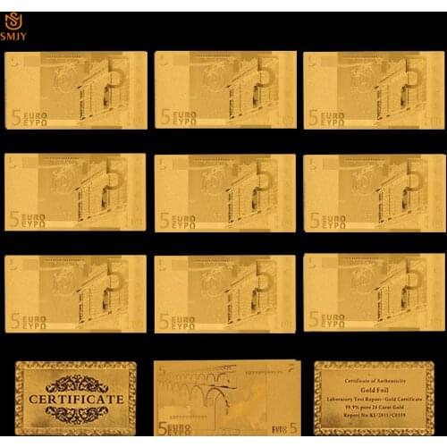 10Pcs/Lot Souvenir Money Euro 5 Bank Notes 24K Gold European Currency Gold Banknotes For Collection And Gifts