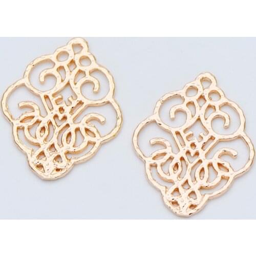10pcs Gold Filigree Charm Connectors, Gold plated Brass Earring Charms, Necklace Pendants with Loops 28x23mm (GB-583)