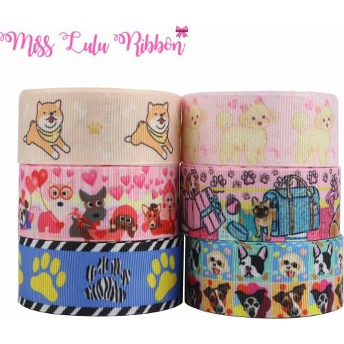 16mm-75mm Cartoon Kawaii Puppy Dog Printed Grosgrain/Foe Ribbon Lace Jeans Love DIY Festival Hair Bowknots 50yards/roll