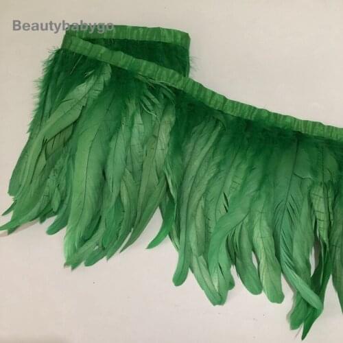 2Yard/Lot Dark Green Dyed Rooster Chicken Feathers Ribbon 20-25cm 8-10" DIY Jewelry Decorative Feather Lace Trim Carnival Plumes