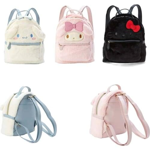 3 Styles Kawaii Plush My Melody Plush Cinnamoroll KT Cartoon Rucksacks Kawali Soft Plush Anime Cute Fluffy Backpack Girl Gift