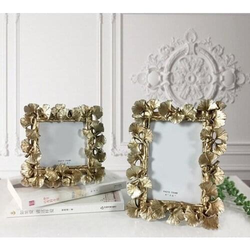 5/6 Inch Creative Resin Golden Ginkgo Leaf Frame Vintage Photo Frame Retro Resin Photo Frame Wedding Home Decor WF