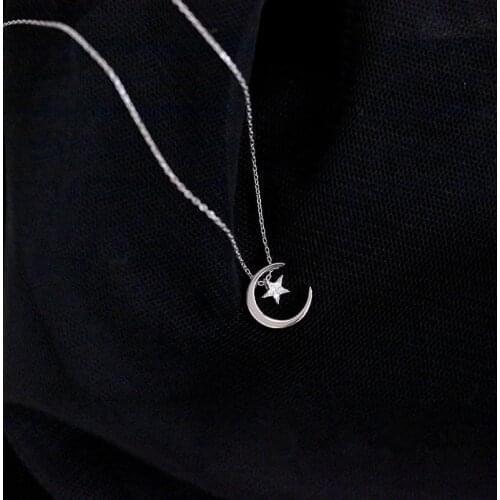 925 Sterling Silver Star Moon Necklace Link Clavicle Chain Woman Wedding Jewelry Party Birthday dz167