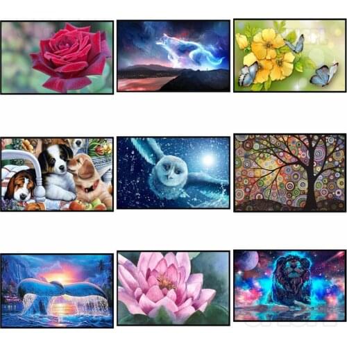 Diamond Painting Still Life Red Rose Small Yellow Flower Color Butterflies Pink Lotus White Owl Unicorn Dolphin Home Decor Mural