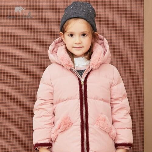 DKH15144 dave bella winter baby girls 5Y-13Y fashion bow hooded down coat children 90% white duck down padded kids jacket