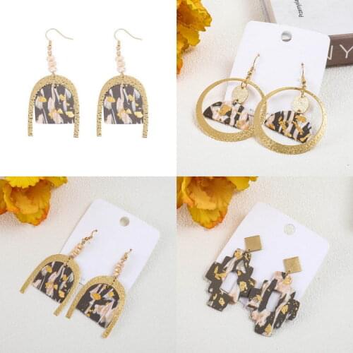 France Fashion Geometric Morandi Hue Polymer Clay Earrings for Women Mixed Metal Grandiose Arch Shape Round Earrings Jewelry