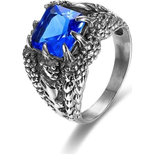 FYJS Unique Silver Plated Many Color Cubic Zirconia Dragon Claw Ring for Gift Antique Jewelry