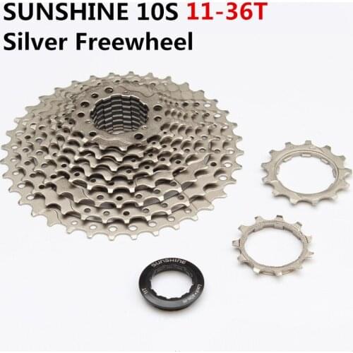 SUNSHINE MTB Bike 10 Speed 11-36T Cassette Freewheel High Tension Steel Nichrome Silver Flywheel Bicycle Parts