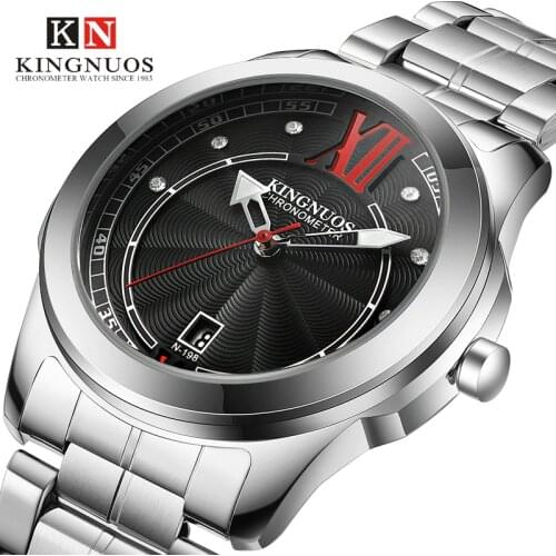 KINGNUOS 2020 fashionable mens leisure Roman digital steel band waterproof watch calendar with diamond belt Watch