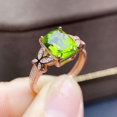 Natural real peridot rectangle butterfly ring Per jewelry 925 sterling silver 6*8mm 1.6ct gemstone Fine jewelry J215317