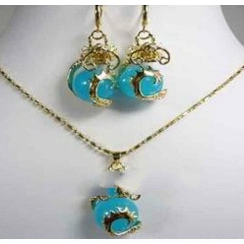 Hot New Womens fashion jade dragon pendant Earrings set
