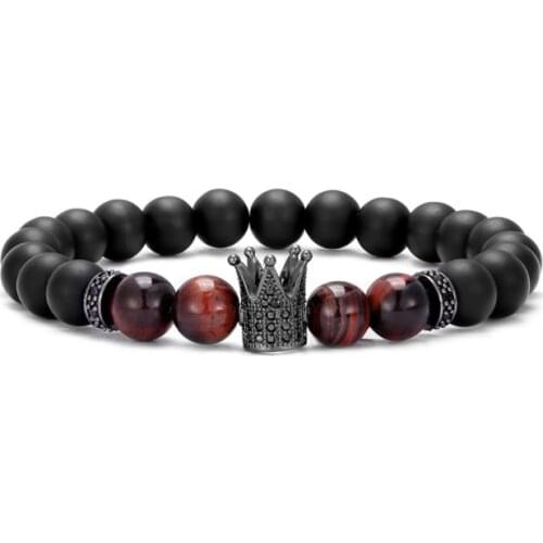 8mm crown gold silver copper cz zircon cubic zirconia beads bohemian Yoga Bracelet agate Onyx Stone Bangles 4gh5