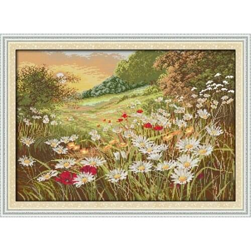 Beautiful Flowers (2) cross stitch kits scenery 14ct white 11ct print embroidery DIY handmade needlework wall home decor