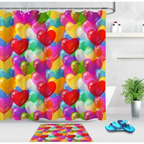 Beautiful Shower Curtains Colorful Heart Pattern Bath Screens Curtains for Bathroom Waterproof Curtains for Bathroom Decor