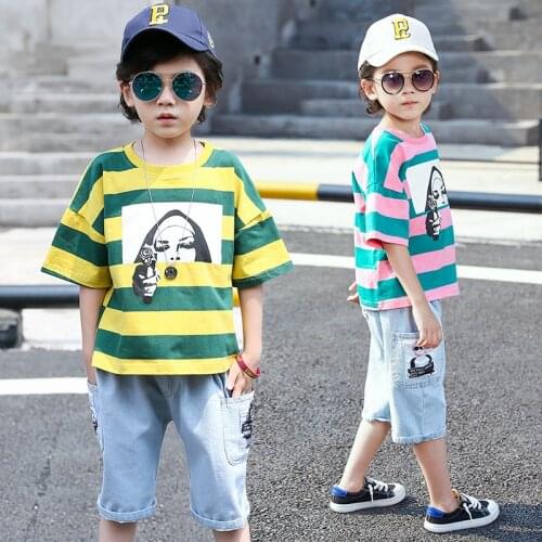 Summer Boy Clothes for 4-14 Years Striped Print Children Boys Clothing Sets Kids T-shirt and Shorts Tracksuit Sport Suits