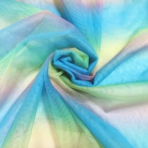 Soft Rainbow Gradient Transparent Mesh Fabric Tulle Gauze Tissu Cloth for Wedding Dolls Decor DIY Handmade Patchwork By Meters