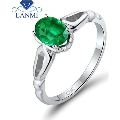 Engagement Fine Jewelry Design Oval 5x7mm Natural Emerald 18K White Gold Good Gemstone Promise Wedding Ring WU260