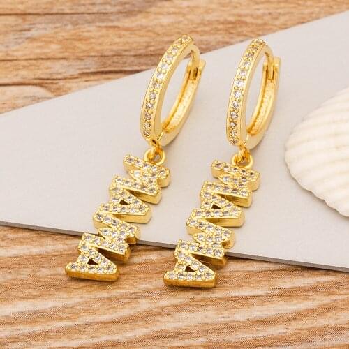 Top Quality Copper Cubic Zirconia 5 Styles Shape Women Drop Earrings Mama Letters Jewelry Best Mothers Day Birthday Gift