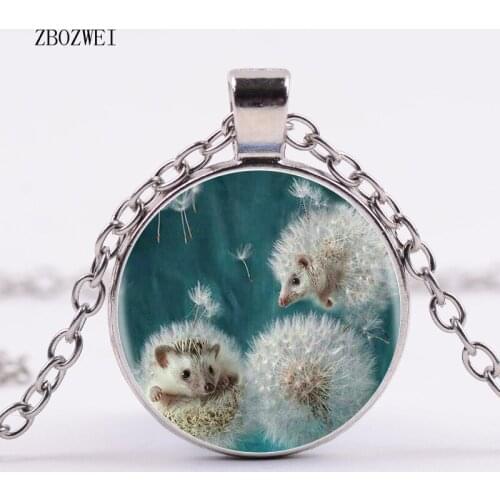 2018 New 3 Colors / Dandelion & Hedgehog Silver Pendant Necklace Long Chain Statement Handmade Vintage Necklace
