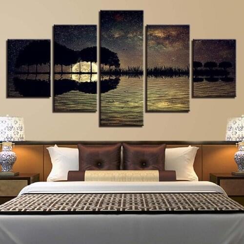Landscape Sky Cloud Star Mountain River Hot Air Balloon 5 Piece Wall Pictures For Living Room Color Painting Art Home Decor