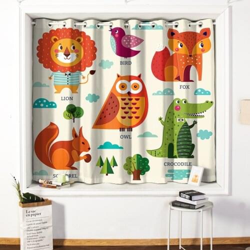 Custom Nursery Kids Children Window Curtain Drape Hangings for Living Room Bedroom Elephant Lion Owl Crocodile Fox Bird Animal