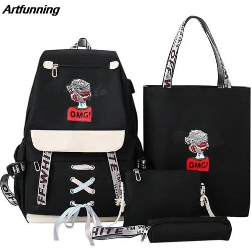 Artfunning Children Large School Bags for teenagers girls Childrens Orthopedic backpacks kids schoolbags Mochila Infantil 4 set
