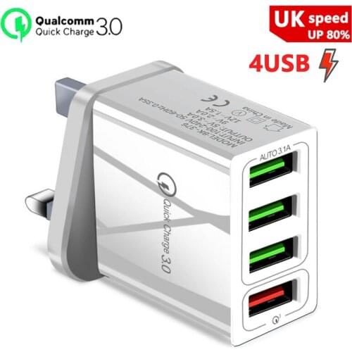 QC 3.0 British standard high-quality 4-port 4USB mobile phone fast charger, a variety of colors, safe and durable
