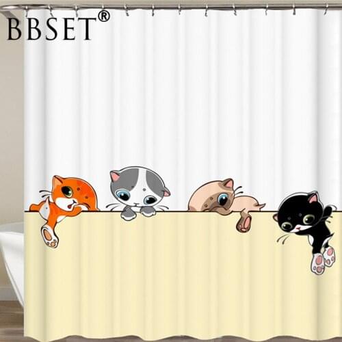 Funny Animal Shower Curtain 4 Cute Kittens of Different Colorsd Pattern Waterproof Multi-size Douchegordijn Bathroom Decor