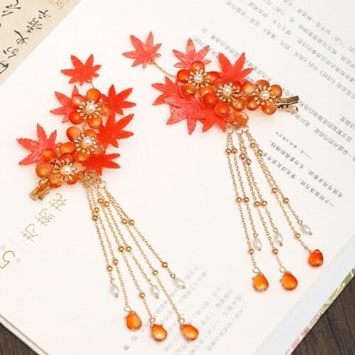 New Retro Autumn Maple Leaf Hairpins Clips Hair Sticks Forks Hair Combs Tassel Necklace Bride Noiva Wedding Hair Jewelry