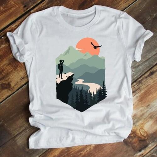 Women Clothing Mountain Travel Vacation Cartoon 90s Style Fashion Summer Clothes Print Top Graphic Tshirt Female Tee T-shirt