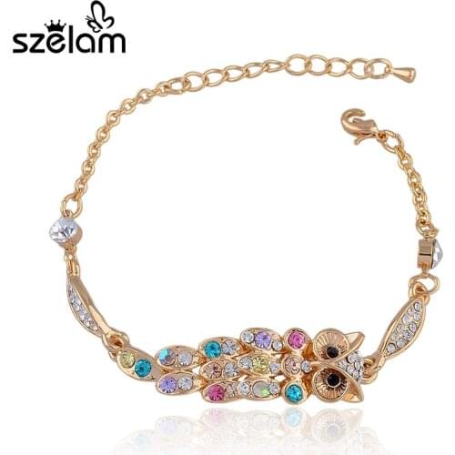 Low 2019 Multicolor Austrian Crystal Owl Bracelets For Women Gold Color Bracelets & Bangles Fashion Jewellery SBR140218
