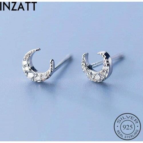 INZATT Real 925 Sterling Silver Minimalist Zircon Moon Stud Earrings Fashion Women Fine Jewelry Party Accessories Gift