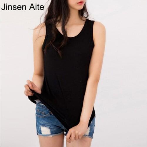 Jinsen Aite Plus Size 6XL Summer Women Crop Tops Fashion Feminina Solid Loose Elasticity Casual Cotton Modal Tanks&Camis JS395