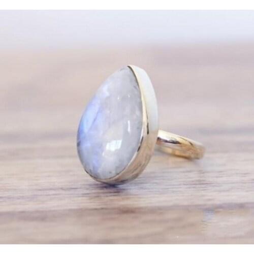 Large antique punk jewelry moonstone ring ladies retro Tibetan ring water drop white stone ring female