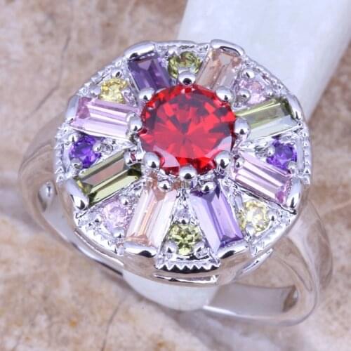 Majestic Multicolor Red Garnet Silver Plated Womens Jewelry Ring Size 5 / 6 / 7 / 8 / 9 R0786