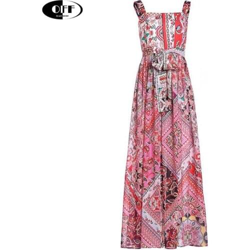 Summer Fashion Designer Bohemian Vacation Long Dress Womens Spaghetti Strap Floral Print vintage boho beach A Line maxi Dresses